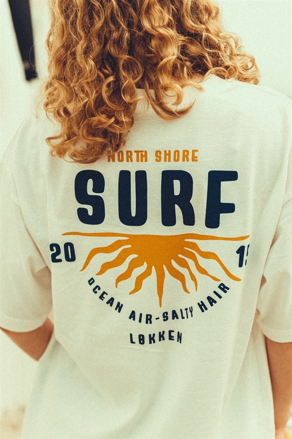 North Shore Surf - Box T-Shirt “Ocean air - salty hair” - Off White